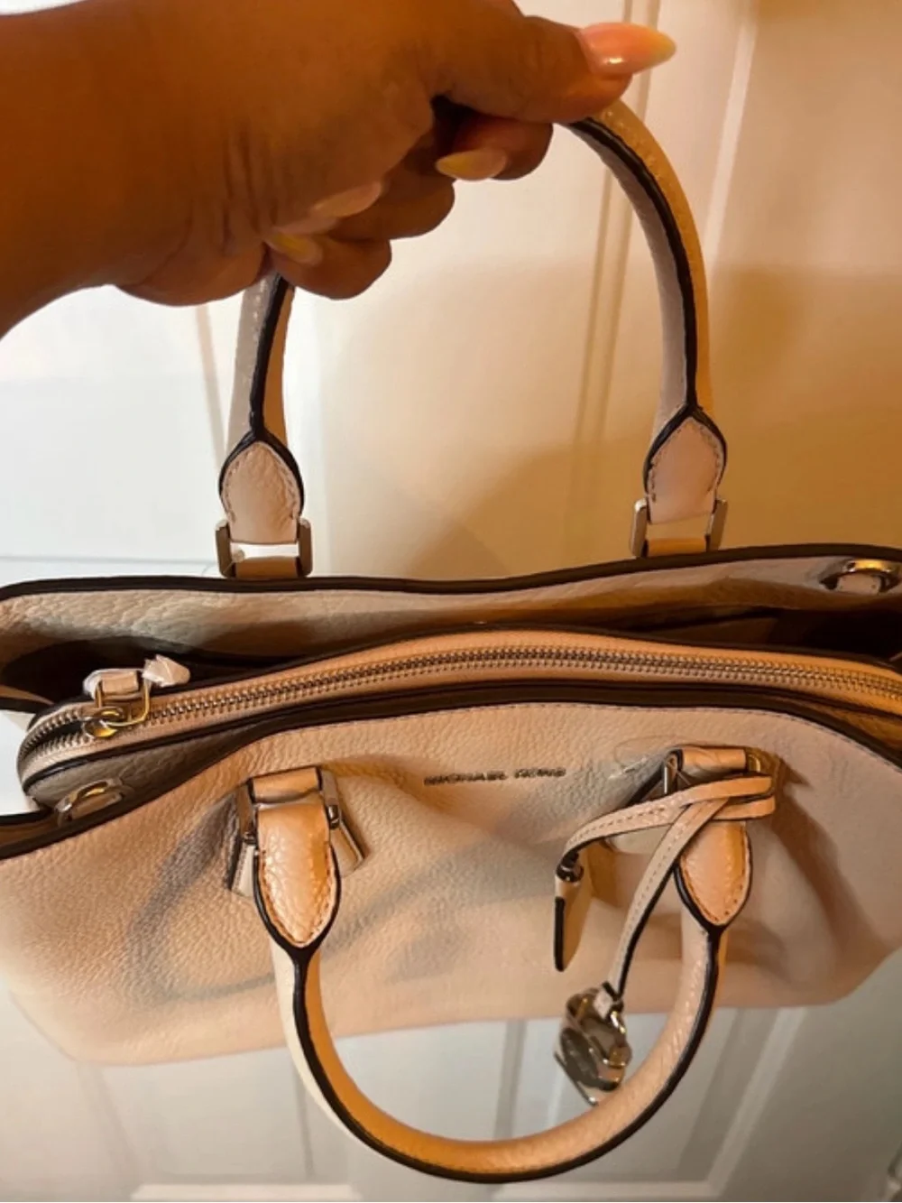 Michael Kors Light Beige Pebbled Leather Satchel